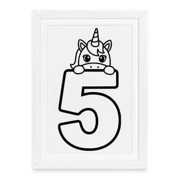 Licorne mignonne sur l’illustration du dessin animé numéro 5 - Affiche encadrée (27 × 37 cm) - blanc - Devant