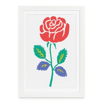 Rose rouge avec tige sarcelle - Affiche encadrée (27 × 37 cm) - blanc - Devant