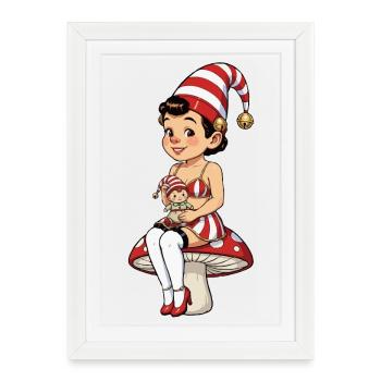Fille lutin avec poupée bébé - Affiche encadrée (27 × 37 cm) - blanc - Devant