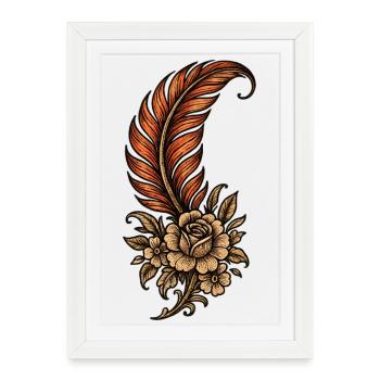 Ornate feather with flowers – vintage tattoo - Framed poster (27 × 37 cm) - white - Front