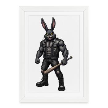Heavy Metal Lapin de Pâques Rocker Lapin de Pâques Hardcore - Affiche encadrée (27 × 37 cm) - blanc - Devant