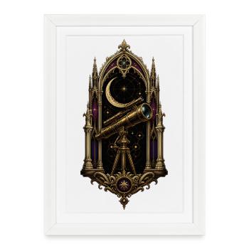 Gothic Telescope Cathedral Astronomy Art - Framed poster (27 × 37 cm) - white - Front