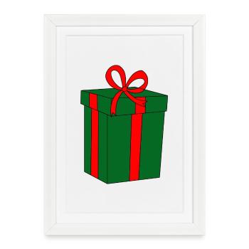 Cadeau vert avec ruban rouge - Affiche encadrée (27 × 37 cm) - blanc - Devant