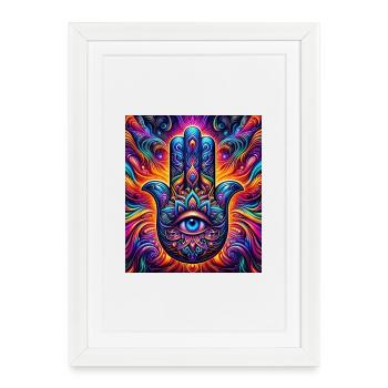 Psychedelic Hamsa Eye Hand Mandala - Framed poster (27 × 37 cm) - white - Front