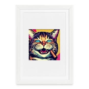 Chat Pop Art Fauve Fumeur - Affiche encadrée (27 × 37 cm) - blanc - Devant