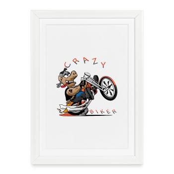Wild Dog Biker Cartoon - Framed poster (27 × 37 cm) - white - Front