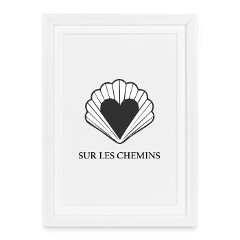 Cœur noir dans une coquille Saint Jacques - Affiche encadrée (27 × 37 cm) - blanc - Devant