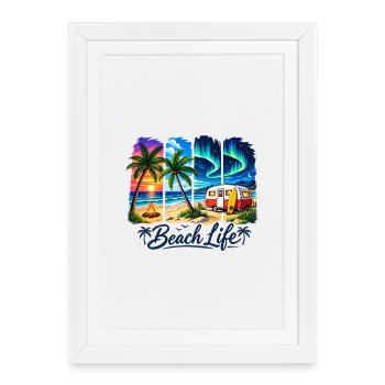 Beach Life: Sunset & Camper - Framed poster (27 × 37 cm) - white - Front