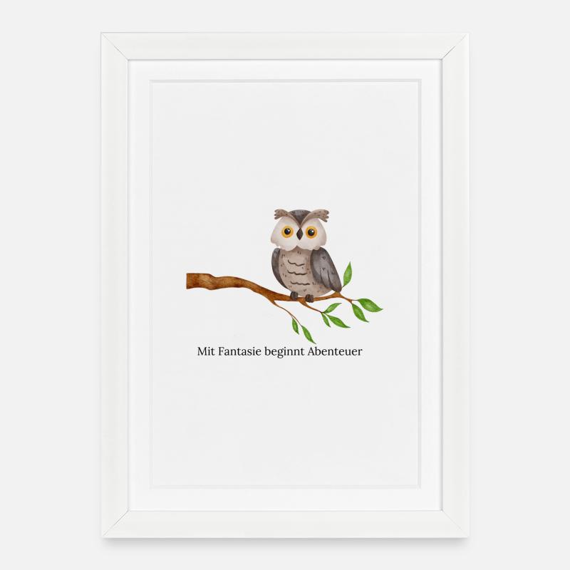 Eulen Motiv - Gerahmtes Poster (27 × 37 cm) - Weiß