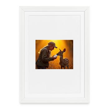 Abendlicht Rehbaby Fütterung - Gerahmtes Poster (27 × 37 cm) - Weiß - Vorne