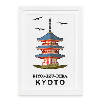 Kyoto au Japon Temple bouddhiste Kiyomizu-Dera - Affiche encadrée (27 × 37 cm) - blanc - Devant