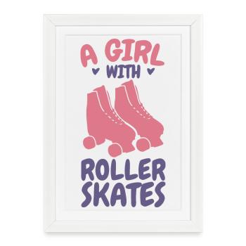 Une fille avec des patins à roulettes - Affiche encadrée (27 × 37 cm) - blanc - Devant