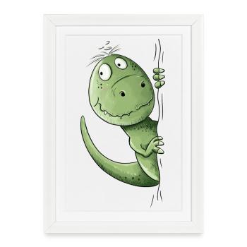 Droll T-Rex Dino I Dinosaure Tyrannosaure - Affiche encadrée (27 × 37 cm) - blanc - Devant