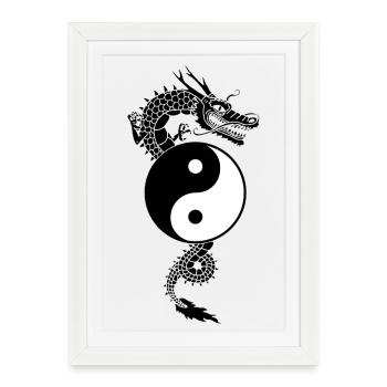 Dragon chinois yin yang - Affiche encadrée (27 × 37 cm) - blanc - Devant