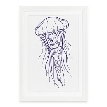 Illustration d’art au trait de méduse - Affiche encadrée (27 × 37 cm) - blanc - Devant