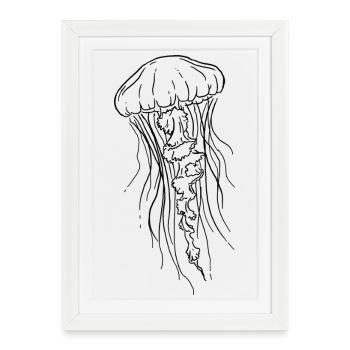 Illustration d’art au trait de méduse - Affiche encadrée (27 × 37 cm) - blanc - Devant