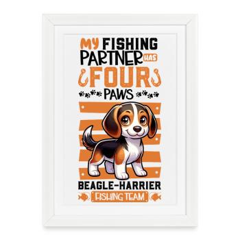 Pêche et Beagle-Harrier - Affiche encadrée (27 × 37 cm) - blanc - Devant