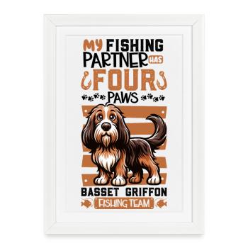 Pêche et Grand Bleu de Gascogne - Affiche encadrée (27 × 37 cm) - blanc - Devant