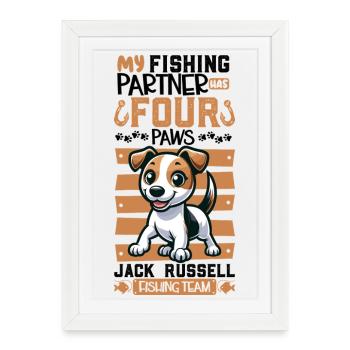Pêche et Jack Russell Terrier - Affiche encadrée (27 × 37 cm) - blanc - Devant
