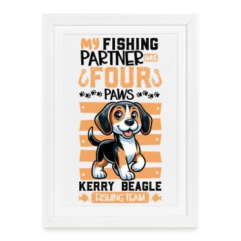 Pêche et Kerry Beagle - Affiche encadrée (27 × 37 cm) - blanc - Devant