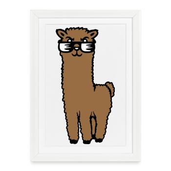 Alpaga Lama Lunettes de Soleil Smart Drôle Cool Animal - Affiche encadrée (27 × 37 cm) - blanc - Devant