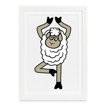 Sheep Tired Exhausted Sad Yoga Tree Pose Comic - Framed poster (27 × 37 cm) - white - Front