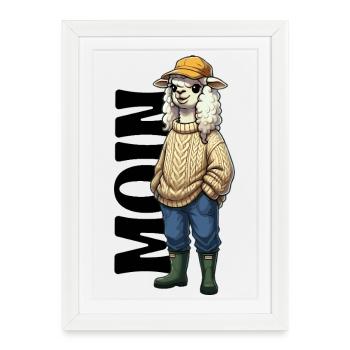 Moin Alpaga : Design de la côte de la mer du Nord - Affiche encadrée (27 × 37 cm) - blanc - Devant