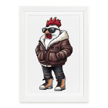 Coq Hiver frais - Affiche encadrée (27 × 37 cm) - blanc - Devant