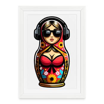 Russe Matriochka Musique Russie Russe - Affiche encadrée (27 × 37 cm) - blanc - Devant