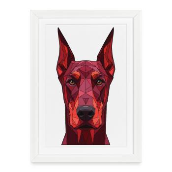 Geometric Dog Portrait Red - Framed poster (27 × 37 cm) - white - Front