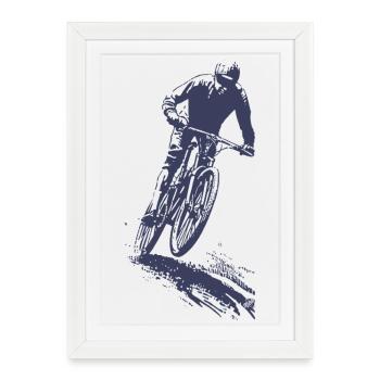 Mountain bike silhouette in jump - Framed poster (27 × 37 cm) - white - Front