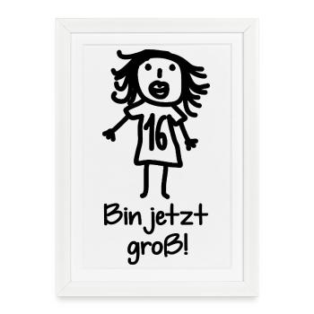 Fille de 16e anniversaire dessin au trait - Affiche encadrée (27 × 37 cm) - blanc - Devant