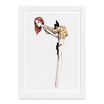 Woman Large Climbing Men Surrealism - Framed poster (27 × 37 cm) - white - Front