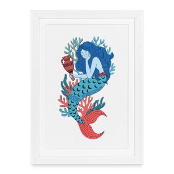 Sirène grecque, amphore, corail de mer - Affiche encadrée (27 × 37 cm) - blanc - Devant