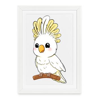 Cute yellow white cockatoo on branch - Framed poster (27 × 37 cm) - white - Front