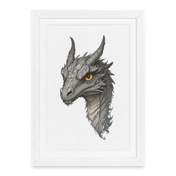 Illustration de tête de dragon aux yeux dorés - Affiche encadrée (27 × 37 cm) - blanc - Devant
