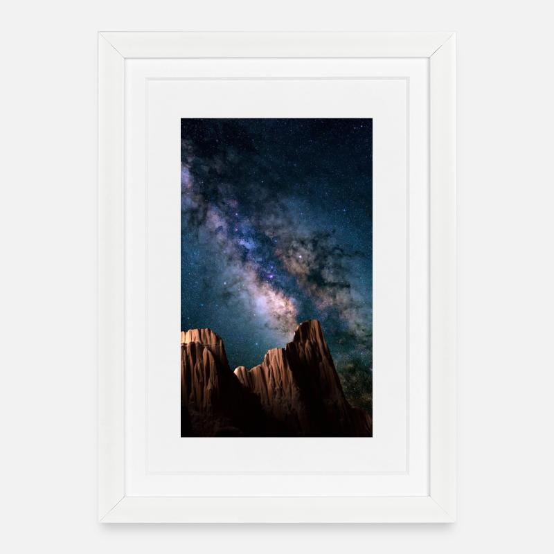 Starry Sky and Night Mountains - Framed poster (27 × 37 cm) - white