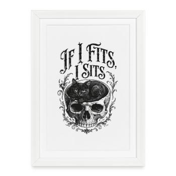 Chat dans un crâne : design de tatouage à l’ancienne - Affiche encadrée (27 × 37 cm) - blanc - Devant