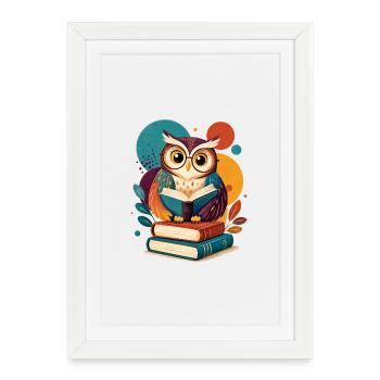 Bunte Leseeule - Gerahmtes Poster (27 × 37 cm) - Weiß - Vorne