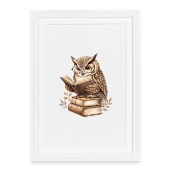 Reading Owl - Framed poster (27 × 37 cm) - white - Front