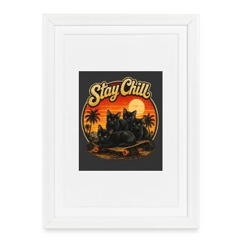 Restez calmes, chats au coucher du soleil - Affiche encadrée (27 × 37 cm) - blanc - Devant