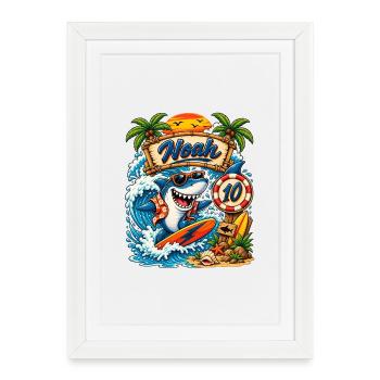 Noah Shark Surfer 10th Birthday - Framed poster (27 × 37 cm) - white - Front
