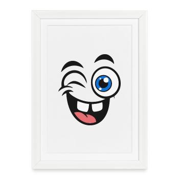 Funny Cartoon Face – Big Eyes & Tongue Out - Framed poster (27 × 37 cm) - white - Front