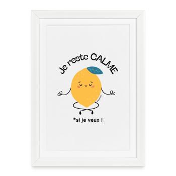 Citron kawaii rêveur - Affiche encadrée (27 × 37 cm) - blanc - Devant