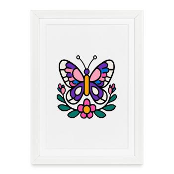 Papillon avec des fleurs - Affiche encadrée (27 × 37 cm) - blanc - Devant