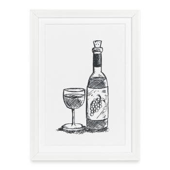 Bon vin - vin - Weinfasche - Verre à vin - Affiche encadrée (27 × 37 cm) - blanc - Devant
