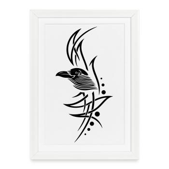 Tribal, tatouage avec tête de corbeau. - Affiche encadrée (27 × 37 cm) - blanc - Devant