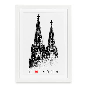 I Love Cologne Cologne Skyline Cologne Cathedral Silhouette - Framed poster (27 × 37 cm) - white - Front