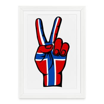 Drapeau de la Norvège Symbole de la Victoire de la Paix - Affiche encadrée (27 × 37 cm) - blanc - Devant