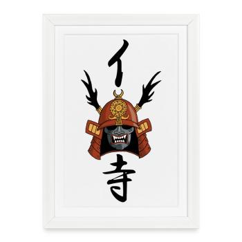Manga Samurai Helmet - Framed poster (27 × 37 cm) - white - Front